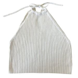 LA Hearts Knit Halter Crop Top Tank High Neck Womens Size Small Off White/Cream